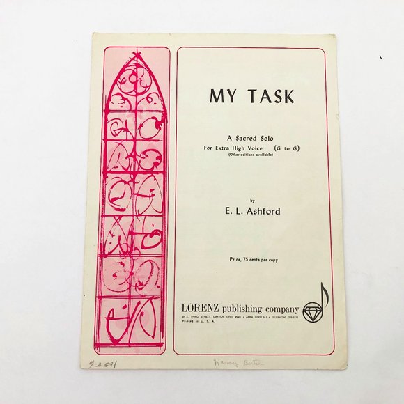 Ashford "My Task" Sheet Music Vocal Sacred Extra High Voice - Picture 1 of 4